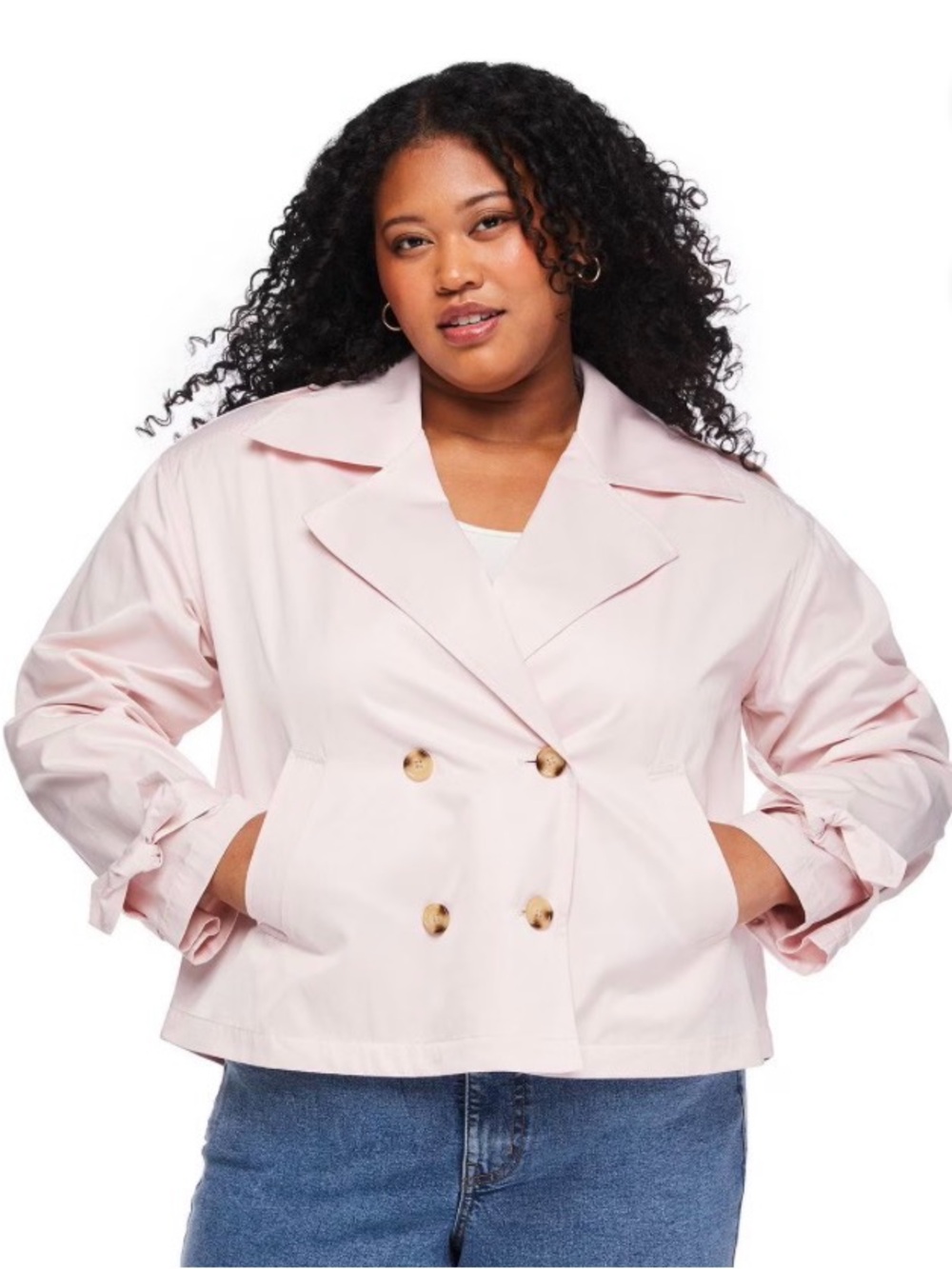 Lane Bryant 3X Lightweight Double-Breasted Soft Pink Jacket